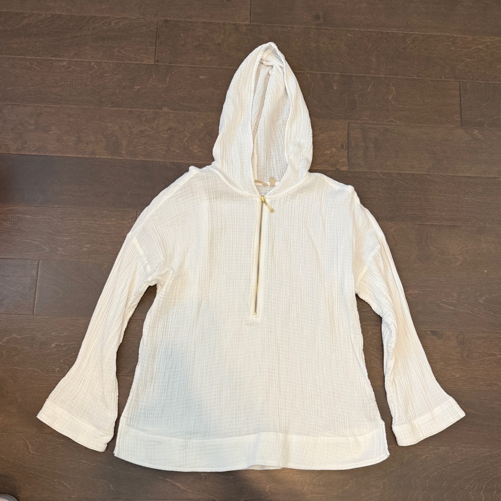 Soft Surroundings Kemia White Gauze Hooded Pullover with Gold Zipper NWOT - Picture 4 of 11
